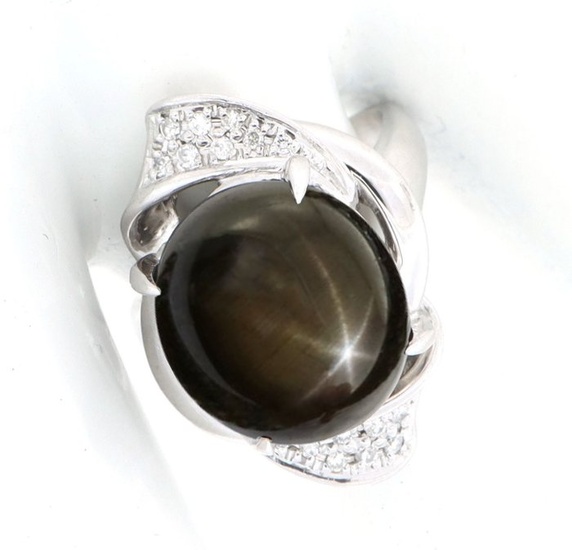 '' No Reserve Price '' - 900 Platinum - Ring - 25.00 ct Star Sapphire - Diamonds