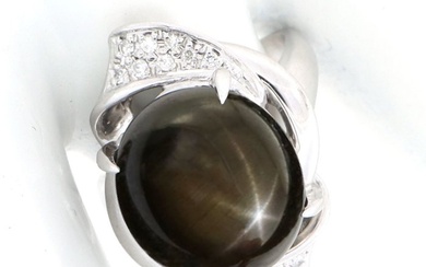 '' No Reserve Price '' - 900 Platinum - Ring - 25.00 ct Star Sapphire - Diamonds