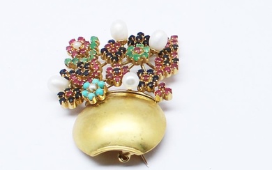 No Reserve Price Brooch - Yellow gold Ruby