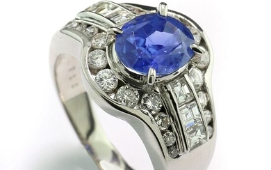 No Reserve Price- Ceylon-Saphir #-Diamant Ring 3,39 carat No HeatGIA-Expertise High Quality - 900 Platinum - Ring - 2.24 ct Sapphire - Diamonds