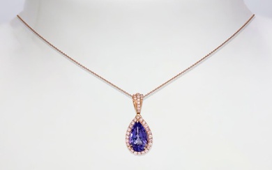 No Reserve Price - IGI 2.47 tw - Necklace with pendant - 14 kt. Rose gold Tanzanite - Diamond