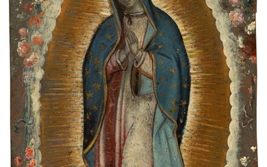 Novo-Hispanic school, XVIII century. "Virgin of Guadalupe". Oil on copper.