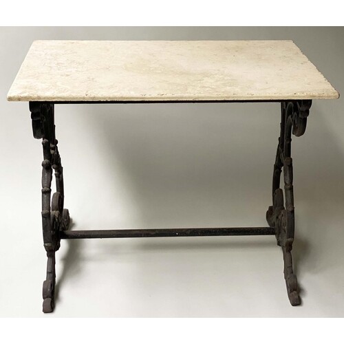 ORANGERY PLANT TABLE, Victorian cast iron trestle supports w...