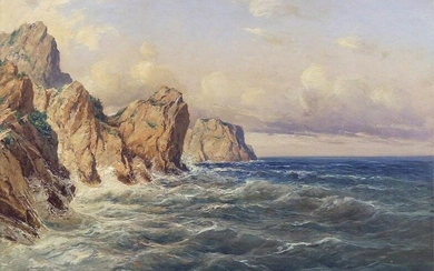 Oil on canvas framed painting, Coast of Capri