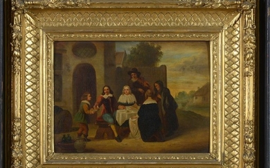 Oil on mahogany panel "Le déjeuner". Anonymous. Dutch...