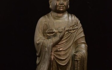 Okimono (1) - Bronze - A lifelike bronze sculpture of a monk - Japan - Shōwa period (1926-1989)