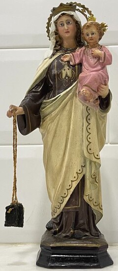 Olot - Sculpture, Virgen del Carmen with the child - Brass, Wood, Wood pulp - Early 20th century