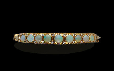 Opal and Diamond Half-Hoop Bangle Bracelet