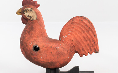 Orange-painted Cast Iron "Mogul" Rooster Windmill Weight