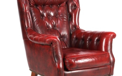 (-), Oxblood color leather padded Chesterfield armchair
