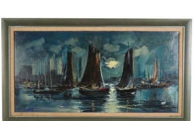 Ozz França Oil Painting "Return of Fisherman," 1965