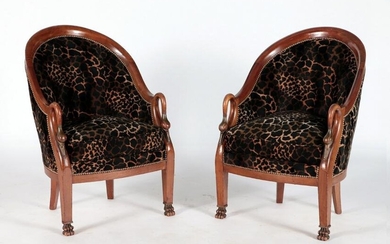 PAIR FRENCH RESTORATION 19TH C SWAN ARM CHAIRS