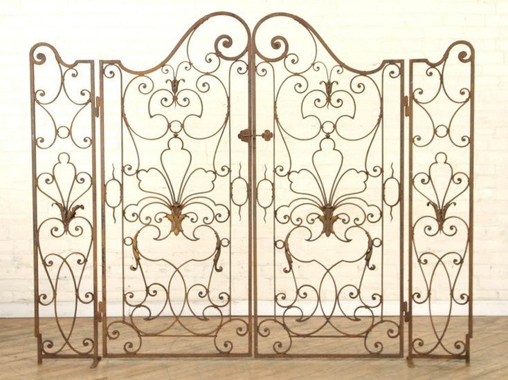 PAIR FRENCH WROUGHT IRON GATES WITH STANCHIONS