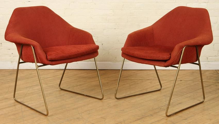 PAIR MCM UPHOLSTERED ARM CHAIRS CIRCA 1960