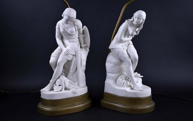 PAIR OF ENGLISH PARIAN WARE FIGURAL TABLE LAMPS