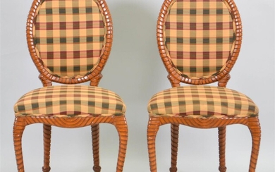 PAIR OF ROCOCO STYLE BEECHWOOD STAINED SIDE CHAIRS
