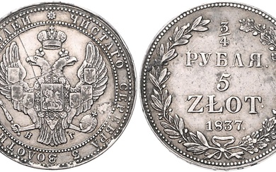 POLEN, Nikolaus I. von Russland, 1825-1855, 5 Zlotych 1837 HG