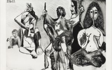 Pablo Picasso_Homme frisé se balançant, avec odalisques, putto, et espagnol de profil, Pl.201 from 'Séries...