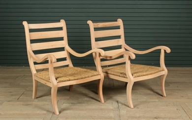Pair Ladder Back Lolling Armchairs
