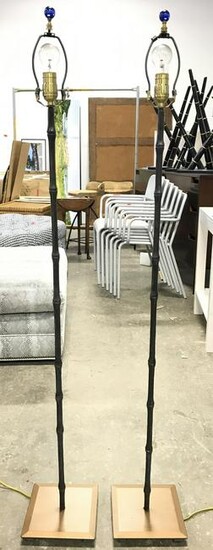 Pair Metal Bamboo Style Floor Lamps