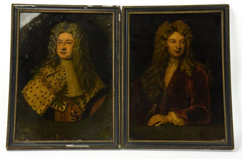 Pair Noblemen Portrait Prints in Antique Frames