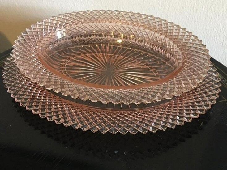 Pair Of Anchor Hocking Miss America Pink Glass Platters