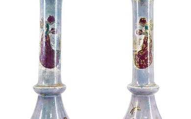 Pair Of Antique Crown Devon Fieldings Lustre Candlesticks
