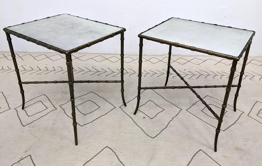 Pair Painted Faux Bamboo Metal Side End Tables. Eglomis