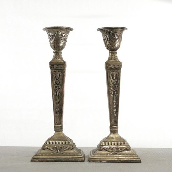 Pair Tooled Silver Plate Candlesticks Ann Sothern