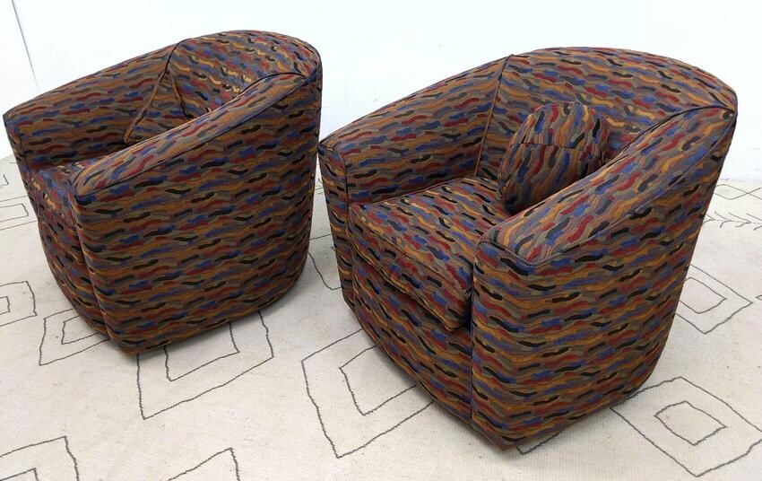 Pair Upholstered Swivel Tub Lounge Chairs. Colorful fab