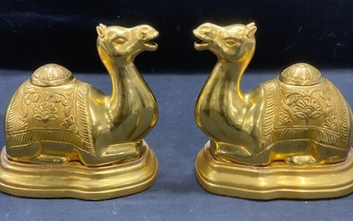 Pair Vtg Gilt Metal Camel Figural Censers