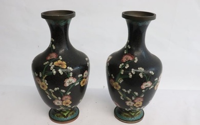 Pair chinese vintage cloisonne vases