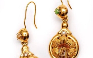 Pair of 14 crt. gold earrings, with round...