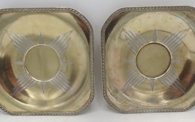 Pair of Art Deco "Bafico Silver" Plates 2" x 9" x 9" W/ 35oz