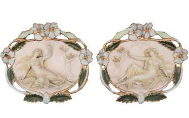 Pair of Austrian Art Nouveau biscuit plaques, early decades of the 20th Century.