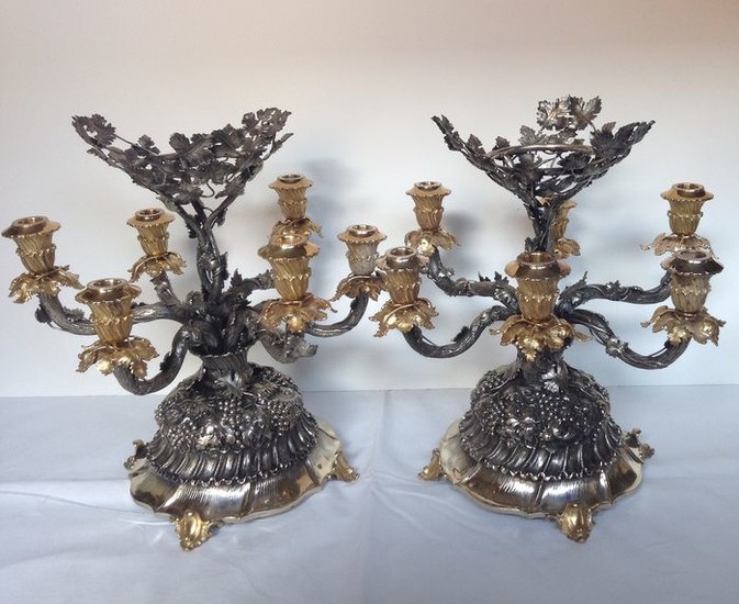 Pair of Buccellati style Candelabra - .925 silver - Italy - mid 20th century