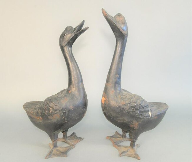 Pair of Cast Iron Geese Garden Ornaments height 17 1/2