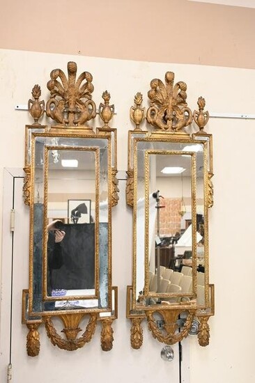 Pair of Continental Gilt Wood Carved Girandole Mirrors