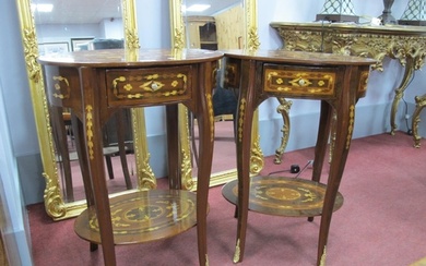 Pair of Continental Side Tables, of oval form heavily decora...
