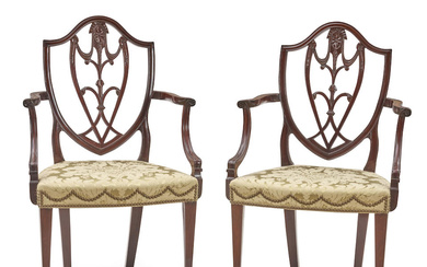 Pair of Federal Mahogany Shield-back Armchairs, probably New York, New...