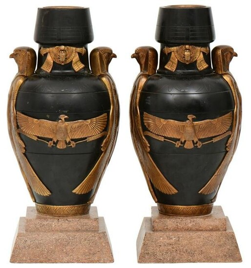 Pair of French Egyptian Revival Gilt-Bronze Mounted