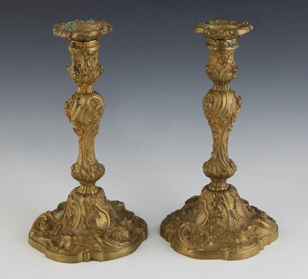 Pair of Gilt Bronze Candlesticks, c. 1900, the