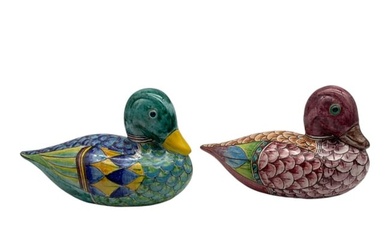 Pair of Hand Painted Ceramic Ducks Made in Italy Signed