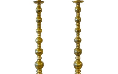 Pair of Hollywood Regency Solid Brass Drum Shape Table Lamps, Neoclassical Style