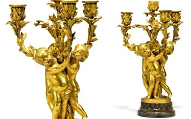 Pair of Large 19th C. French Figural Gilt Bronze Four