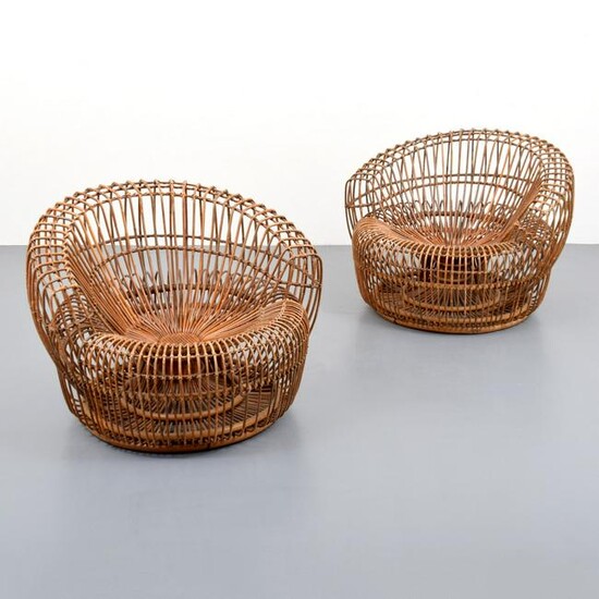 Pair of Rattan Lounge Chairs, Attributed to Franco