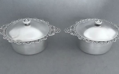 Pair of cassoulet covered pans (2) - .925 silver - Dominick & Haff - New York - U.S. - Late 19th century