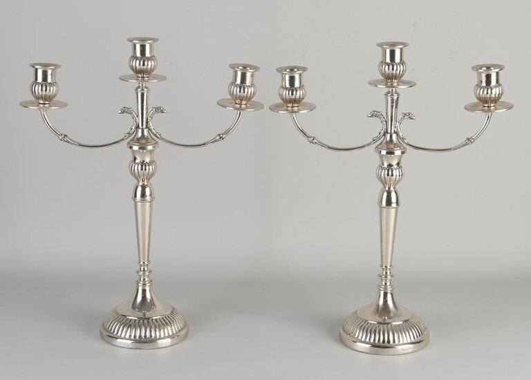 Pair of silver candlesticks, 800/000, 3-light, placed