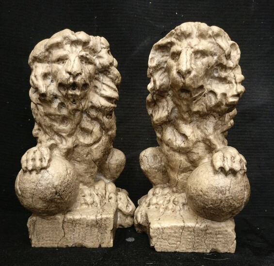 Pair of small Venetian Lions - H 25 cm - Marble of Istria - 20th century