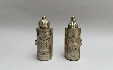 Pair of small silver Sefer Torah scrolls (does not contain a Torah scroll)